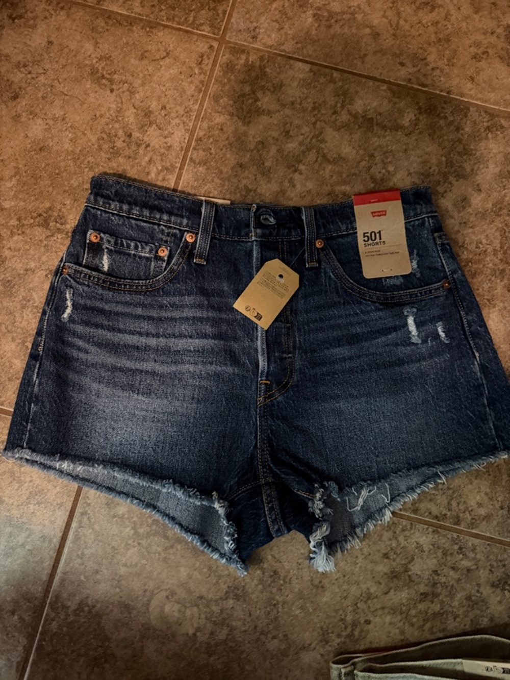 BRAND NEW WITH TAG Levi's 501 Dark Blue Distressed Denim Cutoff Shorts